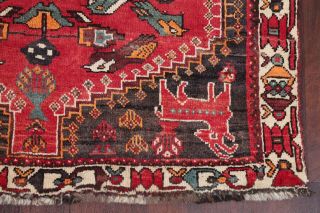 Vintage Geometric Animal Pictorial Red Abadeh Area Rug Tribal Hand - Made Wool 5x8