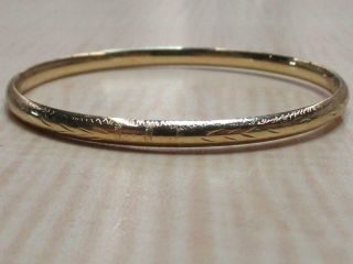 14k Yellow Gold Jewelry Etched Band Hinged Vintage Bracelet Bangle