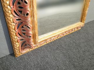Vintage French Country Gold & Red Wall Mantle Mirror Made in Italy 10