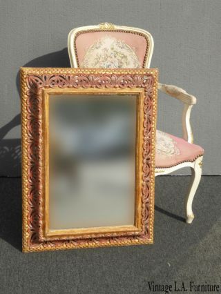 Vintage French Country Gold & Red Wall Mantle Mirror Made In Italy