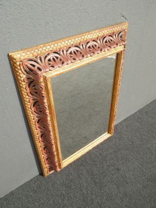 Vintage French Country Gold & Red Wall Mantle Mirror Made in Italy 5