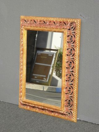 Vintage French Country Gold & Red Wall Mantle Mirror Made in Italy 6
