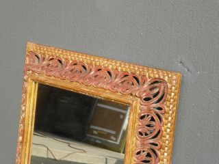Vintage French Country Gold & Red Wall Mantle Mirror Made in Italy 7