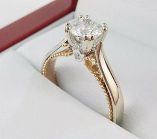 1.  50ct Round Cut Diamond Vintage Solitaire Engagement Ring 14k Two Tone Gold