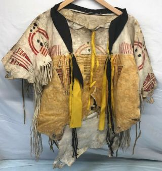 Antique Indian Native American Hand Painted Leatrher Dress Clothing
