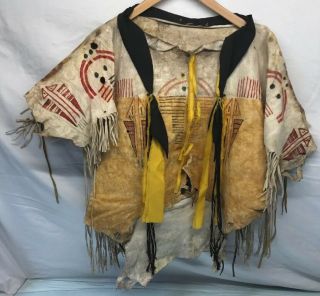 Antique Indian Native American Hand Painted Leatrher Dress Clothing 4