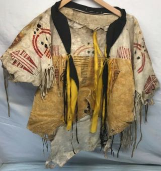 Antique Indian Native American Hand Painted Leatrher Dress Clothing 7