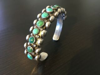 Vintage Antique Silver Bracelet - 12 Turquoise Stones W/ Silver Raindrops