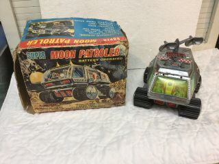 Vintage Japan Jtoy Tin Battery Operated Moon Patroler Space Vehicle W Box