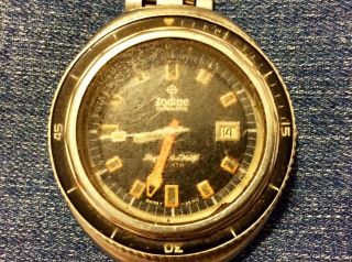 Zodiac Sea Wolf Vintage Diver Watch Runs Ready For Restoration Or Parts