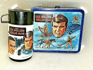 Vintage - 1974 Aladdin Six Million Dollar Man - Lunch Box & Thermos - Lqqk
