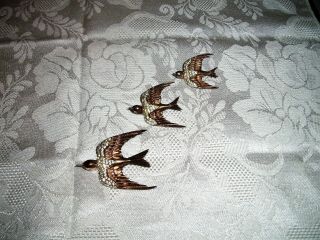 3 Vintage Sterling Silver Coro Craft Pins Heavenly Swallow Birds Signed 33.  9g