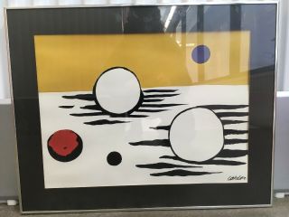 Vintage Framed Alexander Calder Color Circles Lithograph Les Astres Print
