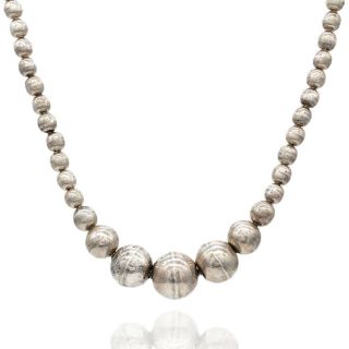Vintage Mexican Handmade 925 Silver Graduated Ball Bead Necklace | Ajb - B