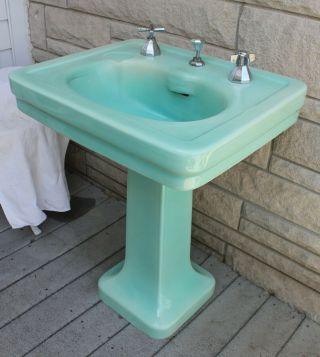 Antique Vintage Kohler Pedestal Ceramic Sink 24 " X 20 " Aqua