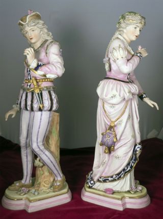 Lovely bisque couple French? or Italian? or English? figurines early to pre 1900 2