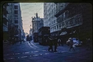 (012) Vintage 1950s 35mm Slide Photo - Hong Kong - Street Scene W/ Trolley