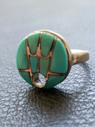 Vintage Old Pawn Zuni Annie Quam Gasper Sterling Turquoise Inlay Ring
