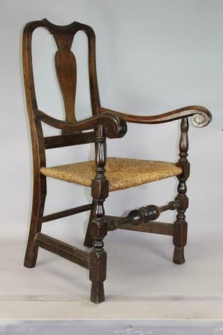 Rare 18th C Nh Country Qa Armchair Carved Arms And Hands Spanish Feet Old Color