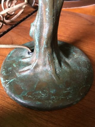 Antique Bronze Lamp With Irridescemt Art Glass Shade 7