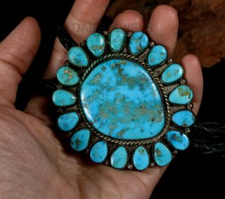 Old Pawn Vintage NAVAJO Sterling Cluster NATURAL Turquoise & Sterling Bolo Tie 2