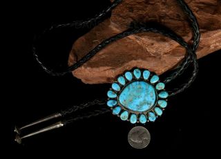 Old Pawn Vintage NAVAJO Sterling Cluster NATURAL Turquoise & Sterling Bolo Tie 4