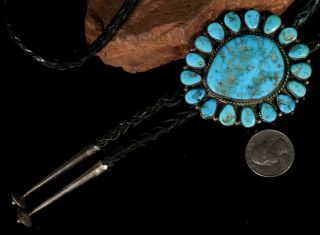 Old Pawn Vintage NAVAJO Sterling Cluster NATURAL Turquoise & Sterling Bolo Tie 5