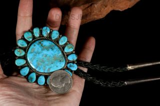 Old Pawn Vintage NAVAJO Sterling Cluster NATURAL Turquoise & Sterling Bolo Tie 7