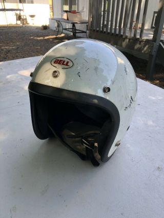 Vintage Bell Rt Motorcycle Helmet White 8/79 Size 7 5/8