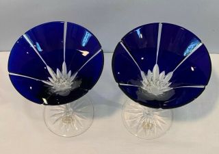 VTG Set of 2 Ajka Crystal Albinka Martini Glasses Cobalt Blue Cut Clear 7 - 1/4 