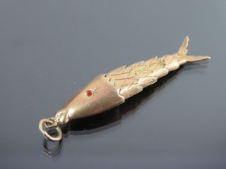 LARGE VINTAGE 9ct GOLD & ENAMEL ARTICULATED FISH PENDANT CHARM 1965 3