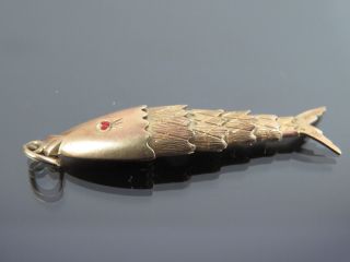 LARGE VINTAGE 9ct GOLD & ENAMEL ARTICULATED FISH PENDANT CHARM 1965 5