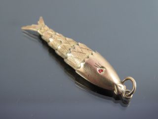 LARGE VINTAGE 9ct GOLD & ENAMEL ARTICULATED FISH PENDANT CHARM 1965 6
