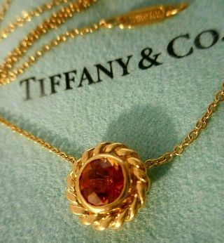 Vintage Tiffany & Co Signed 18k Gold Rare Madeira Citrine Pendant Orig 18k Chain