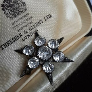 Antique Georgian 1811 Solid Silver Diamond Paste Star Brooch Vintage Jewellery