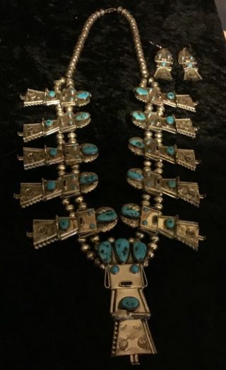 Vintage Native American Turquoise And Sterling Silver Kachina Jewelry Set 192.  1g