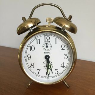 Vintage Bulova Jerger Twin Bell Wind Up Alarm Clock - Great