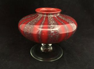 Nash Art Glass Signed Red Chintz Bulbous Vase 5 1/2” Tall Rare Bulbous