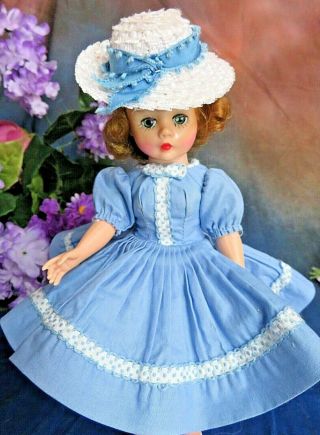 Vintage 1950s Madame Alexander Cissette Doll Tagged Blue Dress Hat Triple Part