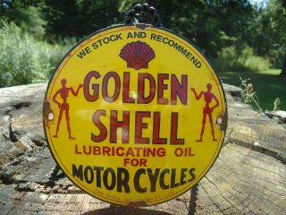 Vintage Golden Shell Oil For Motorcycles Orcelain Gas Station Door Dome Sign