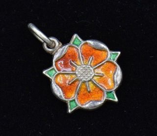 Vintage D&f Orange Red Poppy Flower Sterling Silver Charm 925 Enamel Enameled