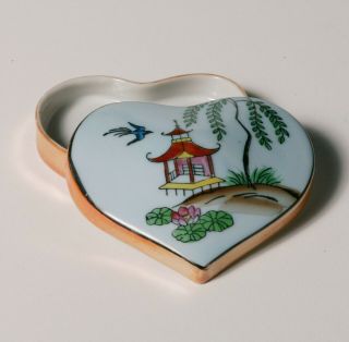 VERY RARE Vintage Art Deco COMPLETE DRESSER SET - Heart Shaped w/ Pagoda & Bird 6