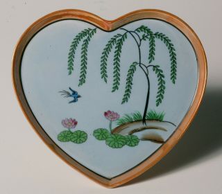 VERY RARE Vintage Art Deco COMPLETE DRESSER SET - Heart Shaped w/ Pagoda & Bird 9