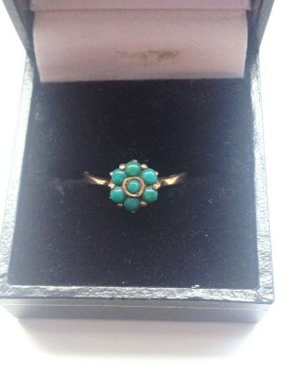 Antique Victorian 18ct Gold And Turquoise Forget Me Not Flower Mourning Ring