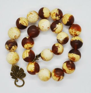90.  38g Large Vintage Eggyolk Baltic Amber Old Necklace Ussr Round Beads Formed