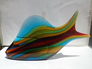 Vintage Czech Exbor Art Glass Fish Sculpture By Honzik & Rozinek