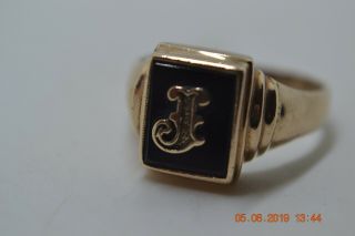 Vintage Art Deco Solid 14k Gold Initial " J " Ring Scrap Or Wear 3.  9 Grams