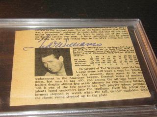 Ted Williams Boston Red Sox Baseball Hofer Autographed 3x4 Cut Psa Slab Vintage