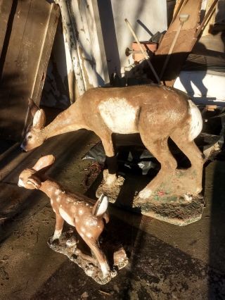 Vintage Concrete Deer Lawn Ornaments (doe and fawn) 6