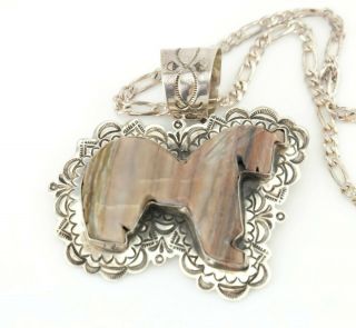 Vtg Sterling Silver Signed Navajo Carved Jasper Large Horse Pendant Necklace 4
